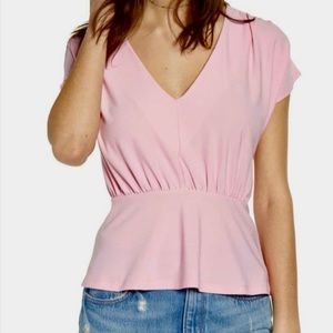 Leith | NWT Peplum V-neck Top Pink S